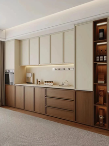 Mueble de Almacenamiento de Madera Personalizado para Comedor, Armarios Modernos de Piso a Techo, Vitrina Vertical con Puertas, Iluminación Integrada, Organización sin Tiradores - Product Image 6