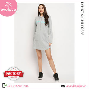 Fabricante de 100% algodón hecho de punto ropa de dormir camisón corto personalizable corto largo Polo con capucha camiseta vestido de noche - Product Image 4