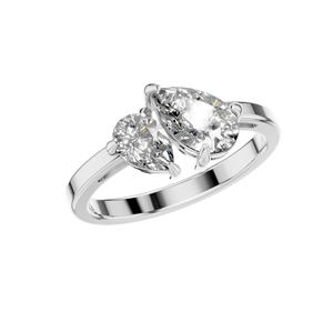 Anillo Toi Et Moi de Dos Piedras de Moissanita Original VVS D, Corte Pera, Engaste de Puntas, Chapado en Rodio, Plata de Ley 925, Joyería Fina - Product Image 1