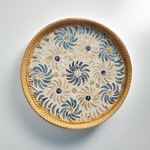 Venta al por mayor de Vietnam madre perla incrustaciones patrón geométrico elegante de lujo hecho a mano respetuoso con el medio ambiente bandeja para servir para café en el - Product Image 4