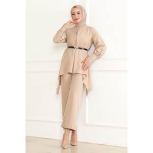 Conjunto Informal Beige MSW19001-5, Top Largo Midi Detallado, Tallas 3XL y 2XL, Tela con Decoración Estampada - Product Image 1