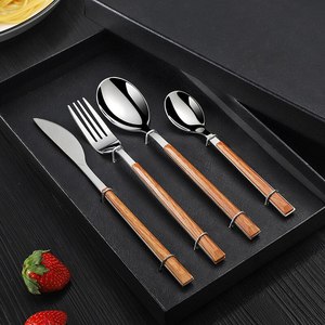 Juego de cubiertos de plata y metal de nuevo estilo con mango de madera marrón para hoteles y restaurantes Juegos de cubiertos de mesa - Product Image 1