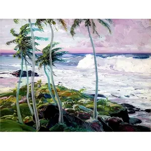 ภาพจิตรกรรมฝาผนังเซรามิคลายคลื่นทะเลและชายฝั่งลายกระเบื้องเน้นเสียงฝ่ามือสำหรับห้องครัวและห้องน้ำ - Product Image 1