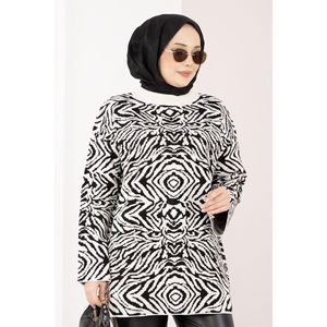 Pull décontracté en tricot à motif zèbre, couleur écru, pour la saison d'automne - Product Image 2