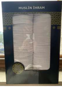 Ihram, % 100 coton, mousseline 4 couches, fabriqué en Turquie, couleur blanche, anti-transpirant, hydrophile, tricot simple - Product Image 1