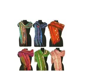 Toptan fiyat hint Vintage ipek Sari kadın eşarp/Wrap çaldı/Patchwork eşarp renkli geri dönüşümlü Sari ipek eşarp şal benzersiz