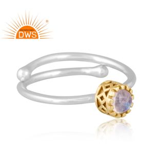 Último diseño de plata esterlina fina Arco Iris Natural piedra lunar piedra preciosa anillo ajustable fabricante de joyas - Product Image 3