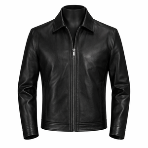 Veste en cuir véritable noire style vintage High Street avec fermeture éclair, veste en cuir classique personnalisée, fabricant en gros - Product Image 1