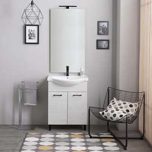 65cm White Oak <b>Floor</b>-Standing Bathroom Cabinet with Ravenna Sink and <b>Mirror</b> Bathroom Sets - Product Image 2