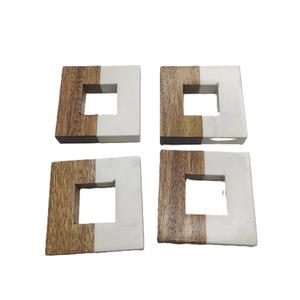 Handcrafted <b>Square</b> Napkin Ring <b>Set</b> Elegant Table Decor with Marble and Mango Wood Rustic Napkin Holders Stocked Eco-Friendly - Product Image 1
