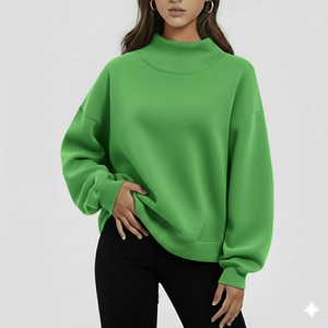 Sudadera Holgada con Cuello Alto y Bordado para Mujer, Estilo Vintage, Hombros Caídos, Manga Larga, Cuello Redondo de Algodón - Product Image 1