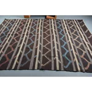 Alfombra de lana étnica marrón de 6,7x9,8 pies, diseño de retazos turcos con respaldo de látex - Product Image 3