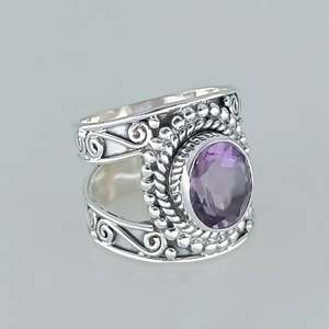 Navya <b>Craft</b> Handmade 925 Sterling Silver Boho Statement <b>Ring</b> Amethyst Oval Platinum Sizes 4-13 for Christmas Anniversary for - Product Image 4