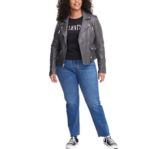 Chaqueta de Motociclista de Cuero Sintético para Mujer, Talla Grande, con Cierre y Bolsillos, Elegante, Cómoda, Corte Favorecedor, Mangas Desmontables - Product Image 1