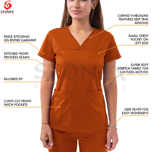 Conjunto de Uniforme Médico Casual para Mujer, 2 Piezas, Cuello en V, Transpirable, Ecológico, Pantalones con Cintura Elástica Completa y Aberturas Laterales, Alta Calidad - Product Image 3