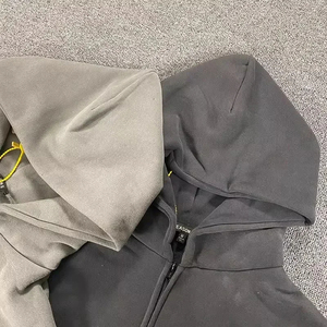 Tissu lourd 100% coton couleur unie Kanye West saison 6 sweat à capuche zippé hommes femmes 1:1 meilleure qualité lâche gris Anti-rétrécissement - Product Image 3