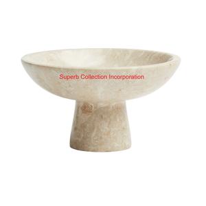 Bol de piédestal en marbre naturel blanc fabriqué à la main élégant service de fruits décoratif pour la décoration de maison de luxe et l'affichage de Table de cuisine - Product Image 2