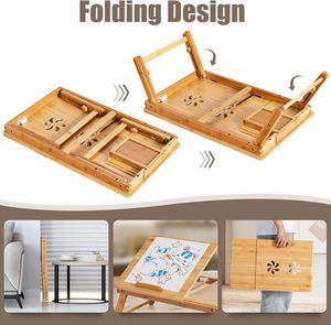 <span class=keywords><strong>Support</strong></span> de bureau portable pliable en bambou pour petit espace, table de bureau réglable pour <span class=keywords><strong>lit</strong></span> avec tiroir et porte-gobelet - Product Image 6