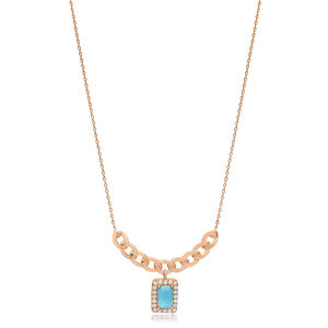 Diseño de forma rectangular turquesa CZ piedra brillante encanto collar turco hecho a mano colgante 925 joyería de plata - Product Image 6