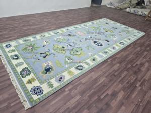Handmade hand knotted wool rug light blue floral Oushak antique vintage high quality custom area wool rug for home decoration - Product Image 4
