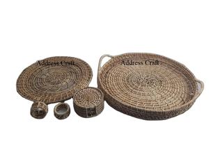 Plateaux en rotin tissés à la main rustiques en matériaux écologiques pour table basse, plateau à fruits, plateau de service ovale avec poignées, sous-verres en rotin - Product Image 1