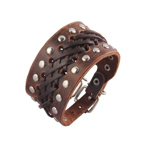 Directamente de fábrica, venta al por mayor, pulsera de cuero de vaca, pulsera de cuero trenzado hecha a mano Vintage Punk Widen para hombres - Product Image 1