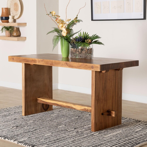 Table à manger en bois de suar massif minimaliste moderne avec pieds à panneaux droits pour usage commercial et domestique - Product Image 1