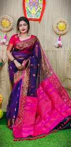 Sari RESHOM MOSLIN BENARASI, Vestido de Tela Tejida de Secado Rápido y Ecológico para Niñas, Ligero, para Bodas - Product Image 5