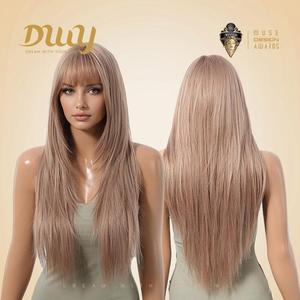 Perruque synthétique sans colle Liza H-DWY de 24 pouces pour femmes, mi-longue, rose blond, avec frange, ajustement parfait, dentelle transparente, perruques à ondulations lâches - Product Image 2