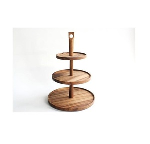 2025 Table Top Décoratif En Bois Gâteau Stand Élégant Qualité Mango Bois Marron Couleur Tendance Design 3 Niveaux Cupcake Stand - Product Image 5