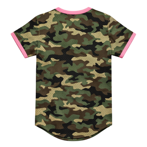 Jersey de Béisbol Tipo Pullover con Estampado de Camuflaje para Hermandad Universitaria, Color Rosa y Verde, Estilo Casual y Elegante para Mujeres - Product Image 4