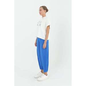 Puane Women's Linda Fabric Shalwar Style <b>Harem</b> <b>Trousers</b> - Comfortable Relaxed Fit Pants for Daily & Special Occasions, Sax Blue - Product Image 2