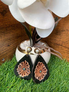 Nouvelle arrivée Style occidental usiné à la main sculpture boucles d'oreilles en cuir femmes mignon à la mode larme boucle d'oreille en cuir usiné bijoux de mode - Product Image 2