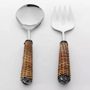 Black with <b>White</b> <b>Circle</b> Design Resin Handle Stainless Steel <b>Mirror</b> Polished silver Salad Serving Set for Wedding - Product Image 6