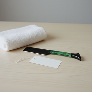 มีดโกนตรงสแตนเลสสีดำ ใบมีดปลายแหลมแบบเต็มด้าม ขอบเรียบ คุณภาพอุตสาหกรรม ด้ามไม้สีเขียว รองรับ ODM OEM - Product Image 6