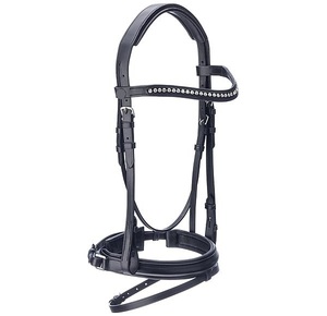 บังเหียนม้าหนังควายอินเดียย้อมสีน้ำตาลแบบดรัมได พร้อมคริสตัลและแผ่นรองนุ่มสีขาว อุปกรณ์สำหรับม้า - Product Image 4