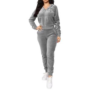 Nuevo traje de Jogger activo de manga larga, traje de entrenamiento para mujer, chándal de terciopelo con capucha de terciopelo ajustado para mujer, conjunto de 2 piezas 2026 - Product Image 1