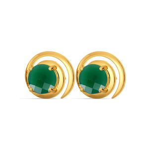 Boucles d'oreilles clous en argent sterling 925 plaqué or 18 carats avec onyx vert rond de 8 mm, serti à griffes, pierre de naissance, cadeau pour femme - Product Image 1