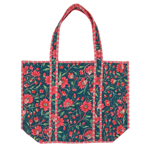 กระเป๋าผ้าฝ้ายบุนวมขนาดใหญ่เป็นมิตรกับสิ่งแวดล้อมทำด้วยมือสีชมพูลายดอกไม้มีซิปบล็อกพิมพ์ลายออกแบบได้ตามต้องการสำหรับการเดินทางกระเป๋าตามต้องการ - Product Image 1