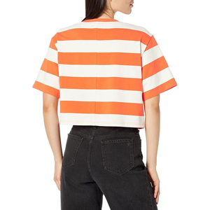 Ropa de mujer al por mayor logotipo personalizado algodón cuello redondo Camiseta para mujer hombro caído 240gsm camiseta mujer servicio OEM - Product Image 2