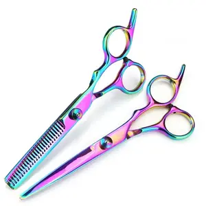 Ensemble de ciseaux à effiler de coiffeur de marque privée de 6 pouces Ciseaux de coupe de cheveux en acier japonais avec poignée en céramique or rose - Product Image 1