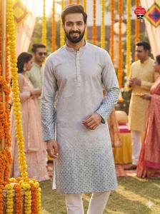 Venta Especial de Elegantes Kurta para Hombre con Funciones Prácticas y Estilo Festivo en 5 Estampados Modernos, Traje Tradicional Indio para Fiesta, para Exportación - Product Image 4