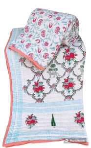 Fabriqué à la main 100% coton couette réversible bloc de main imprimé traditionnel hiver confortable léger reine taille couette en coton - Product Image 4