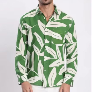 Camisa informal ajustada de algodón 100% para hombre, diseño propio, estampado transpirable, cuello extendido, tejido teñido liso, suministro ODM - Product Image 1