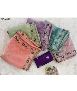 Nouveau sari de créateur haut de gamme Jimi Cho en mousseline avec broderie c Pallu et travail multi-fils, avec chemisier en satin Banglory - Product Image 1