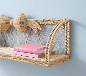 Wholesale Rattan Wall Shelf With Bow Woven Wicker Delicate Wave Detail <b>Playful</b> Storage Display For Kids Bedroom Nursery Decor - Product Image 2