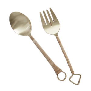 Lot de 5 poignées en rotin pour couverts en acier inoxydable Couverts à salade élégants Cuillère à salade en acier tendance - Product Image 4