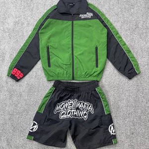 Ensemble veste zippée et jogging coupe-vent avec logo personnalisé pour hommes, pantalon de survêtement et coupe-vent imperméables en nylon à blocs de couleurs - Product Image 1