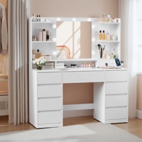 Coiffeuse OEM éclairée avec miroir et 9 ampoules LED, table de maquillage avec 9 tiroirs et prises intégrées