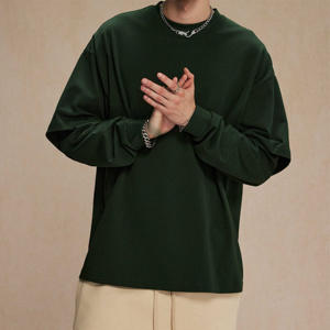 T-shirts personnalisés pour hommes en coton 100% à manches longues doubles, surdimensionnés, en toile épaisse respirante 220g - Product Image 5